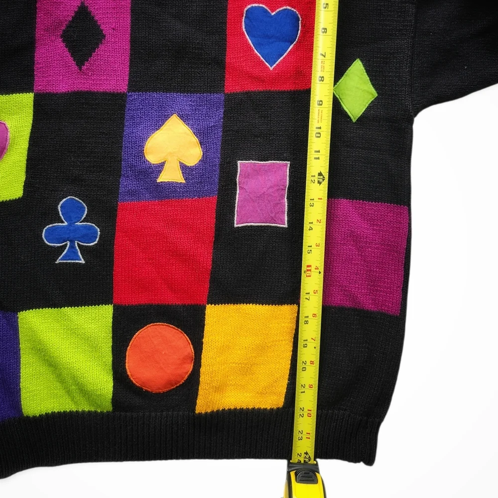 Vintage 90s Santoria Abstract Patchwork Sweater – Playing Card Graphic - Picture 5 of 6